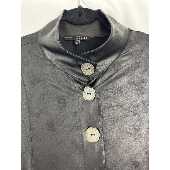 Kozan Slinky Faux Leather Mini Dress/Oversized Top w/ Metal Button Womens Size M - Picture 2 of 12